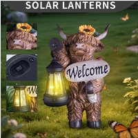Solar Highland Cow Statue Resin Animal Garden Decoration Sculpture Easy Setup for Balcony Lawn Figurine