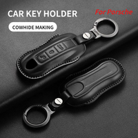 Leather Car Key Case Cover Shell For Porsche 718 Cayenne Panamera 911 Macan Cayman Boxster Car Remote Keyless Cover Accessories