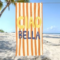Ciao Bella Microfiber Beach Towel Orange White Striped Bath Towel Quick Dry Sand Free Swimming Blanket for Travel Pool Gym