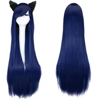 Game LOL Ahri 100cm Long Dark Blue Wig The Nine-Tailed Fox Women Heat Resistant Hair Cosplay Costume Wigs