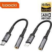 Toocki USB-C/Lightning to 3.5mm Jack Audio Extention Cable Male to Female Aux Adapter DAC Chip Hifi Sound Card for Android iOS