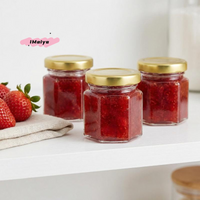 M-Mini Hexagonal Glass Jars 45ML 3/5Pcs with Gold Screw Lids Leak-proof Reusable Multi-purpose Storage for Honey Jam Spice