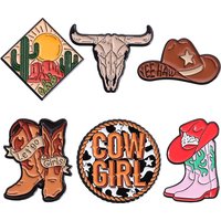 Cowgirl Boots Enamel Pin Western Mexican Cactus Bull Head Lapel Badges Decor for Shirt Bags Brooches Jewelry Gift for Friends