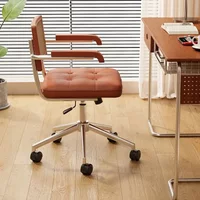 Middle Ancient Office Chair Ergonomic Armrest Desk Chair Rattan Weave Learning Computer Seat Leather Cushion Executive Chairs