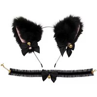 2Pcs Cat Ears Headband Choker Set With Bells Cute Furry Kitty Ears Hair Accessory For Cosplay, Halloween & Party Outfits