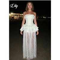 Lily Light Green Lace Evening Party Dress Strapless Cut-OUT Special Occasion Prom Dresses For Women Robe De Soirée Customized