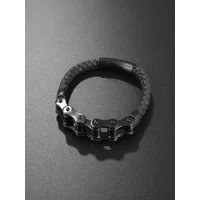 AliExpress NONE Punk Rock Men\\'s Vintage Black Bicycle Chain Bracelet Bicycle Motorcycle Leather Bracelet Bracelet Ghost Rider Jewelry