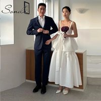 Sondr New Korean Wedding Dresses Square Neck Waffle Tiered Ankle-Length Bridal Party Dress Customized Wedding Snap Dresses