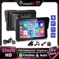 Podofo 5-calowy Ekran HD Motocyklowy Przenośny Smart Player Bezprzewodowy Android Auto Carplay IP68 Wodoodporny Regulacja Jasności Obsługa Wykrywania Ciśnienia w Oponach Type-C IP68 Wodoodporny