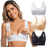 Plus Size Front Closure Bra For Women Post-operative Compression Bralette Without Underwire Unlined Full Coverage Brassiere