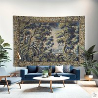 Vintage French Verdure Tapestry – Greenery Botanical Wall Hanging, Antique Decor