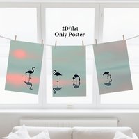 2D Flat, 3pcs Frameless Modern Minimalist Bird Canvas Wall Art Posters - Black & Mint Green Abstract Flying Birds with Pastel Pi