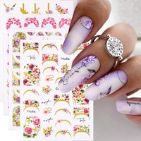 4pcs Spring Flower Leaf Nail Decal Stickers, Charms Floral Blooming Nail Sticker Set Adhesive Slider Nails Decoration Manicure