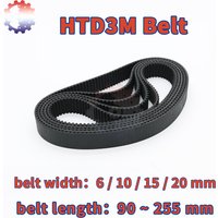 HTD3M Belt Length 90mm~255mm HTD 3M Timing Belt 3M Belt Width 6 10 15 20mm Pulley Belt Rubber Closed Loop Synchronous Belt HTD3M
