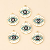12Pcs Gold Color Metal Gem Evil Blue Eye Charms Round Pendants Handmade Necklaces Bracelets DIY Craft Jewelry Making Accessories