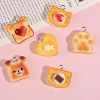 10pcs Heart Bear Cat Animal Shape Toast Bread Resin Charms Cute Claws Food Pendant Diy Earring Necklace Keychain Jewelry Making
