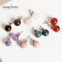 Natural Stone Agate Quartz Lapis Lazuli Tiger Eye Round Bead Stud Earrings Women Fashion Stainless Earrings Healing Jewelry Gift