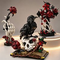 Nowy zestaw modelarski MOC: Bukiet Czaszek z Różami, Gotycki Wzór z Czaszką Wrony i Kwiatami, Gotycki Krzyż, Dekoracja na Festiwal, Prezent na Imprezę