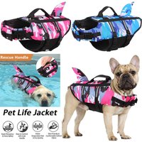 Pet Dog Life Jacket Vest Clothes Life Vest Collar Harness Pet Dog Swimming Summer Swimwear Clothes Camouflage Shark Blue Fuchsia