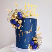 Boho Cake Topper Gold Blue Balls Cake Decorations Palm Leaves Boho Grass for Wedding Birthday Gold Blue Boho Themed Party