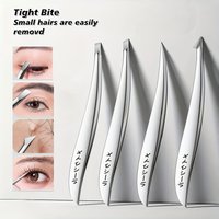 4pcs Stainless Steel Tweezers Set for Sensitive Beige & Eyelid Facial Hair Removal - Professional Slant Tip Beauty Tools