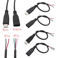 USB Type C Male Female Plug Power Supply Charger Connector 2 Pin 4 Pin USB-C DIY Repair Cable Welding Type Wire 0.3M 1M 2M