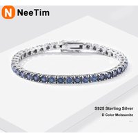 NeeTim Rainbow Colorful Moissanite Tennis Bracelet s925 Sterling Silver with White Gold Plated Chain Bracelets for Women Man