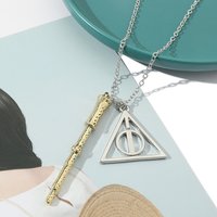 Deathly Hallows Triangle & Magic Wand Necklace - Vintage Creative Movie Character Pendant Accessory for Friends Gift