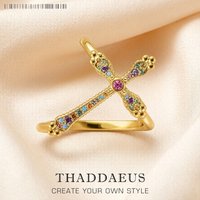 Ring Colourful Royalty Cross Gold Brand New Victorian Vintage Gift Fine Jewerly For Women In 925 Sterling Silver