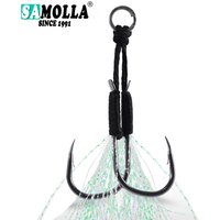 5pair/lot Fishing Hook Jig Double PairHooks Barbed Thread Feather Accessories Pesca High Carbon Steel Fishing Lure Slow Jigging