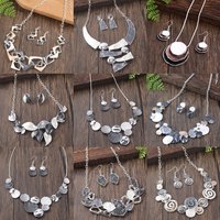 Cring Coco Vintage Gray Enamel Necklaces Set Elegant 2024 Women's Geometric Jewelry Sets Necklace for Women Grandmother Gifts