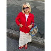 HH Women Summer Old Money Elegant Red Military Jacket Spring Stand Collar Epaulet Black Button Cropped Lightweight Outerwear