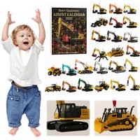 24 Days Christmas Countdown Calendar 2D Flat Miniature Construction Vehicle Ornaments Christmas Advent Calendar for Boys Girls
