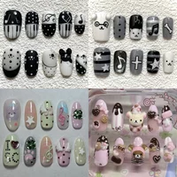 10Pcs Kawaii Anime Rilakkuma Rabbit Handmade Wearable Full Cover Nails Wings Bowknot Dessert Diamond Stars Pearl Press On Nails