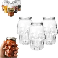 Top Quality 6 Pack Transparent Skull Plastic Jars for Home Decoration, Party Decoration Supplies