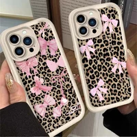Shockproof Soft Silicone Case For iPhone 15 16 13 14 12 11 Pro Max X XS X S Max XR SE 2020 7 8 Plus Pink Bow Leopard Print Cover