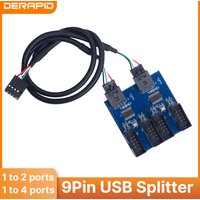 1to2 9Pin USB Splitter Motherboard Extension Cable 1 Male to 2 Female Interface Header Adapter for PC Front Panel USB Connectors