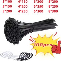 100 attaches-câbles autobloquantes en nylon noir – Lot de serre-câbles à fermeture rapide – Anneaux de fixation – Sangles de serrage