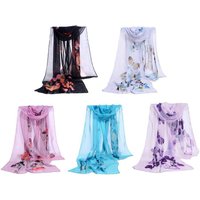 New Women's Elegant Butterfly Flower Print Long Silk Scarf Soft Chiffon Shawl Wrap Fashion Accessories
