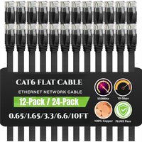 YYTEEK 12/24Pack CAT 6 Ethernet Cable 0.65/1.65/3.3/6.6/10ft Flat Internet Network LAN Patch Cords for Modem,Router,Computer