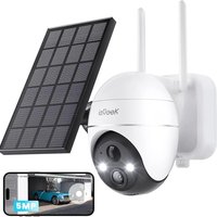 ieGeek 5MP 360° ° Solarbetriebene Sicherheitskamera für den Außenbereich, wiederaufladbare Akku-WLAN-CCTV-Kamera, Farb-Nachtsicht, Bewegungserkennung, Zwei-Wege-Audio, Sirene, Flutlicht
