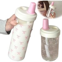 500/700ML Pink Bow Straw Water Bottle With Lid Cute Coffee Bubble Milk Tea Plastic Cup For Outdoor School Drinking Water