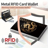Golden Dragon Xiangyun Pattern High end Stainless Steel RFID Anti theft Card Bag for Men - Fashion Metal Wallet