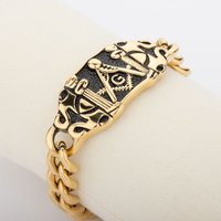 Hawson Men's Stainless Steel Masonic Bracelet Masonic Symbol Square And Compass G Design for Freemasonry Jewelry