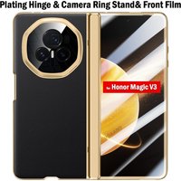 Foldable Stand Holder Leather Funda for Honor Magic V3 Plating Hinge Case for Honor Magic V3 Case with Front Screen Glass Film