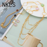 Fashion Crystal Zircon Long Chain Necklace Set Dubai Drop Earrings Elegance Women's Jewelry Luxury Jewellery Party Gift