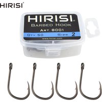 Hirisi 50pcs Barbed Coated Carp Fishing Hooks with Eye Design in Japan Made by High Carbon Steel 8001