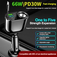 66W PD 30W 5 Ports Car Charger Super Fast Charging PD Type C Car Cigar Lighter Socket For iPhone Huawei Sumsung Xiaomi