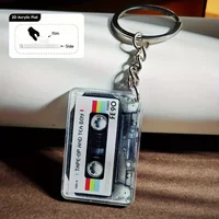 Vintage 8-Track Design with Colorful Tape Art, Durable Acrylic Material, Ideal for Backpacks, Wallets, and Accessories