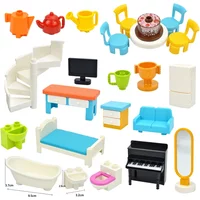 Duploes Large Particle Figuers Brick Toys Big Size Building Blocks City Furniture Desk Chair Bed Sofa Bathroom Kitchen House